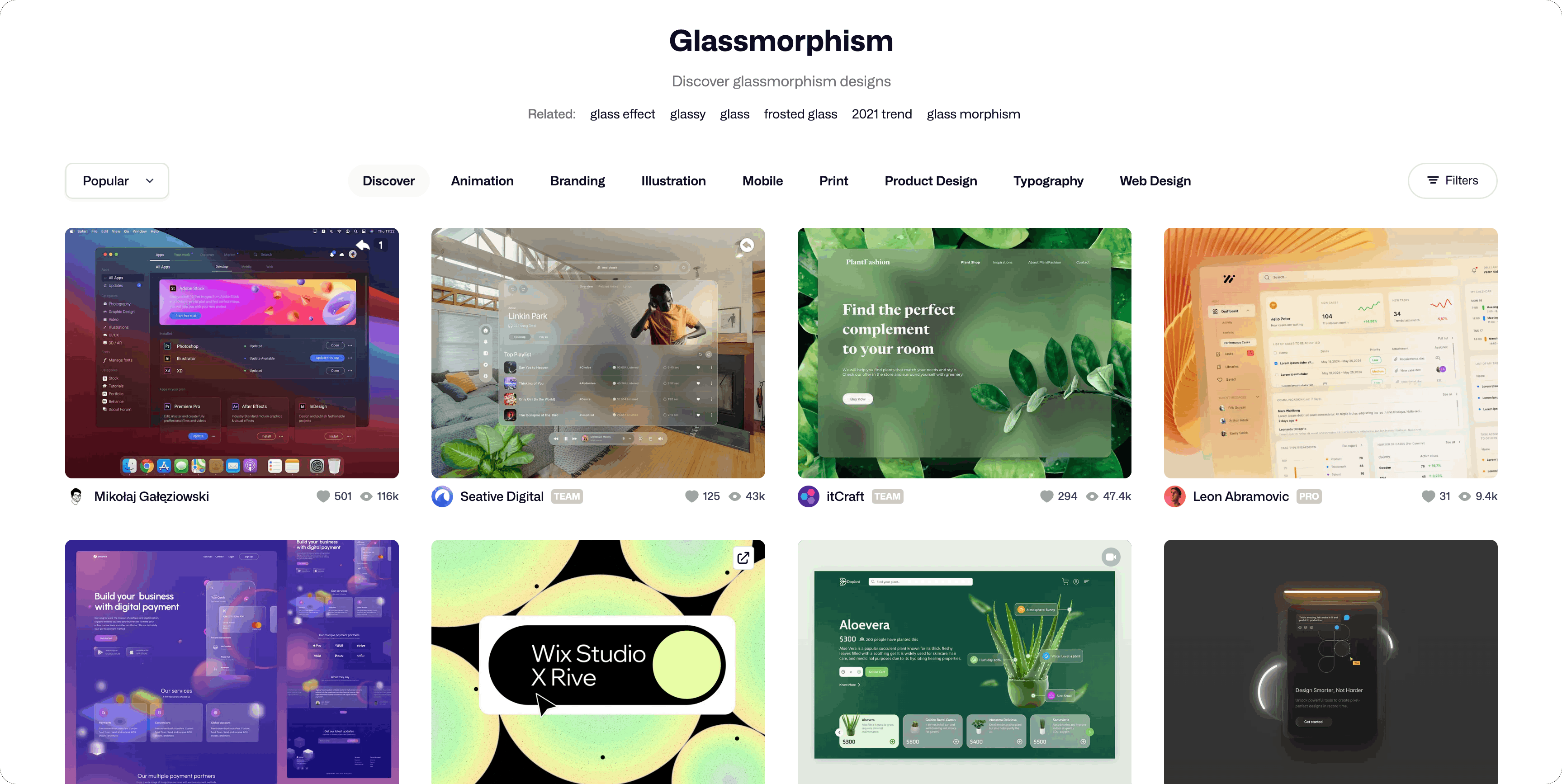 Diseños de Glassmorphism en Dribbble