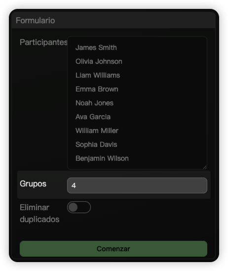 Especifica el número de equipos
